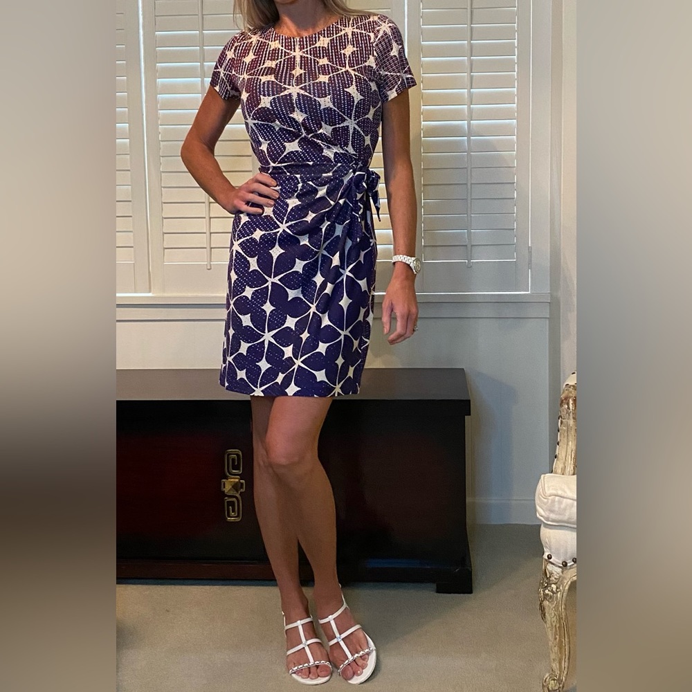 Diane Von Furstenberg front red, white, and blue wrap dress